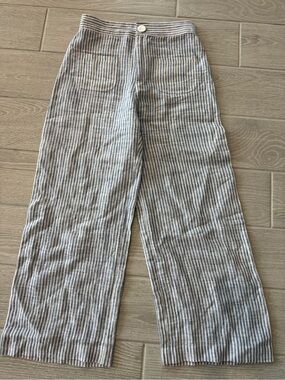 DE CASTRO 100% Linen Wide Leg Blue and White Striped Pants Size Medium VGUC